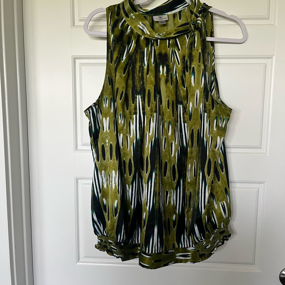 Worthington Green and Black Pleated Tank Top
